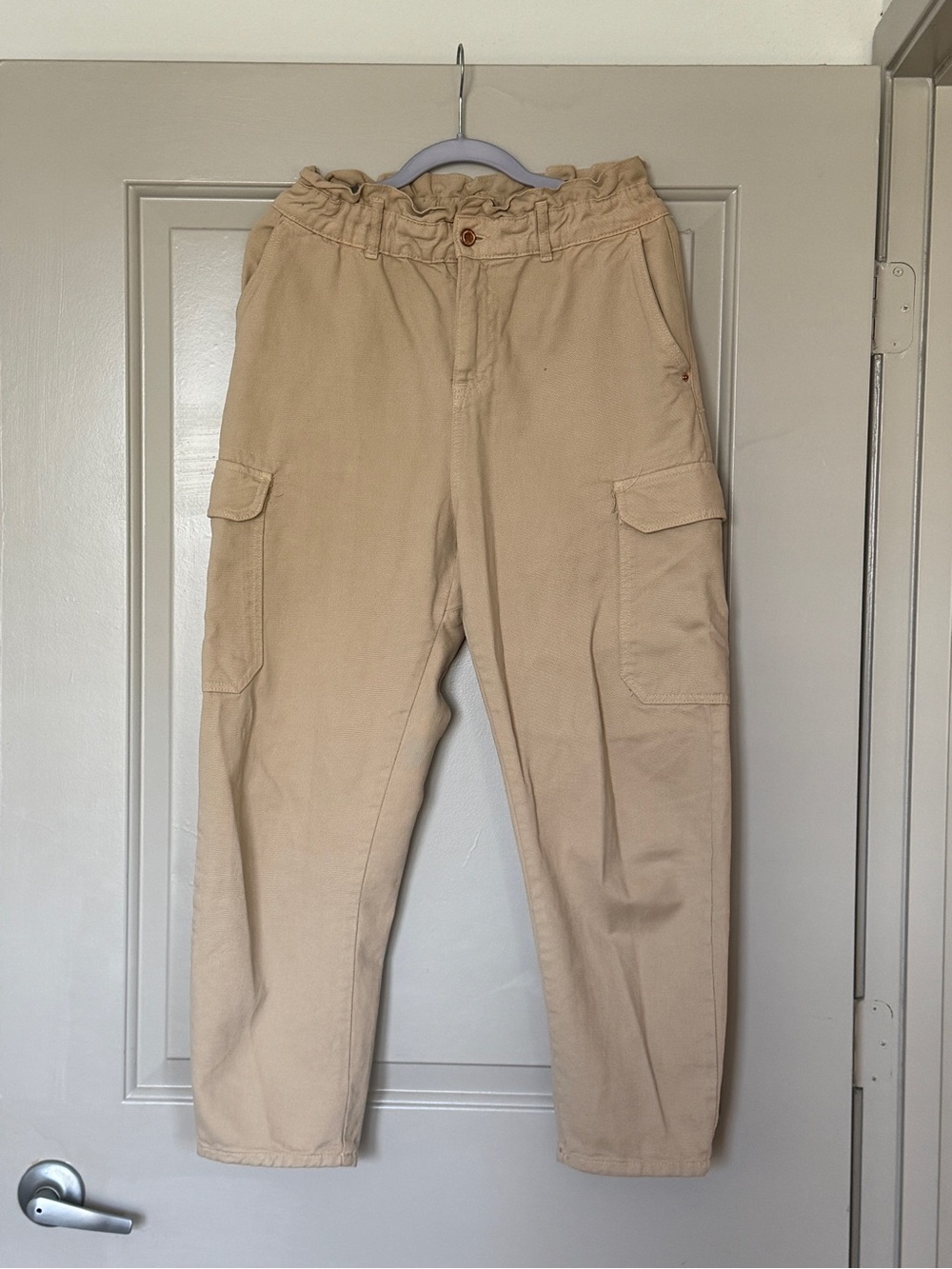 Zara Beige Cargo Pants with Elastic Waist